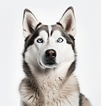 Adorable Husky Sitting on a White Background - Perfect for Stock Photos! Generative AI