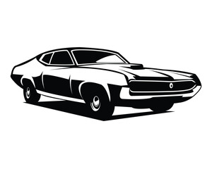 Obraz na płótnie Canvas Vintage Ford Torino Cobra. isolated white background view from side. Best for vintage car industry, logo, emblem, emblem, icon, sticker design. available in eps 10.