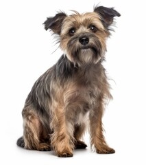 Adorable Small Brown and Gray Dog Standing and Sitting Isolated Generative AI