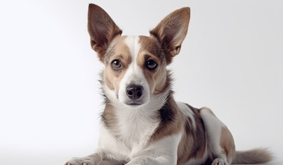 Adorable Small Brown and White Dog Sitting Against a White Background Generative AI
