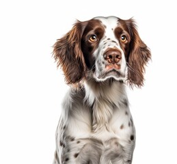 Adorable Springer Spaniel Sitting in White Background Ready for a New Adventure Generative AI
