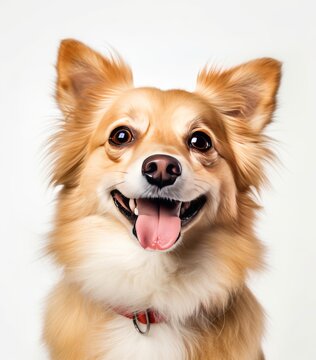 Adorable Tan Dog Sitting on White Background - Perfect for Stock Photos! Generative AI