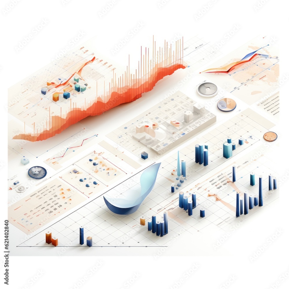 Poster a bunch of diagrams that are on a table. generative ai image.