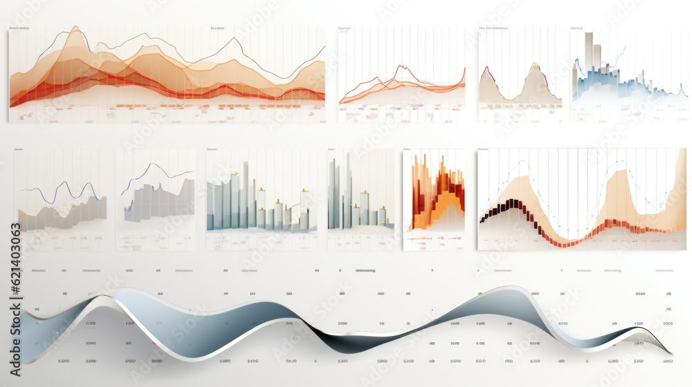 Poster a bunch of graphs that are on a wall. generative ai image.