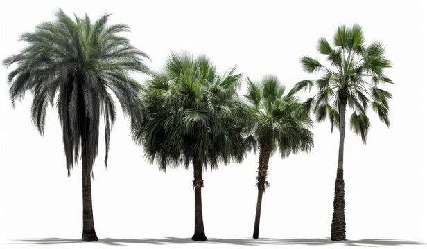 Three Black Palm Trees with Green Leaves Isolated - Perfect for Stock Photos or Vector Illustrations Generative AI