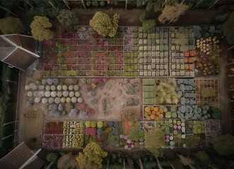 Aerial View of an Immaculate Garden of Blooming Plants Generative AI