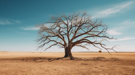 Fototapeta na wymiar A lone tree in the middle of a barren field. Generative AI image.