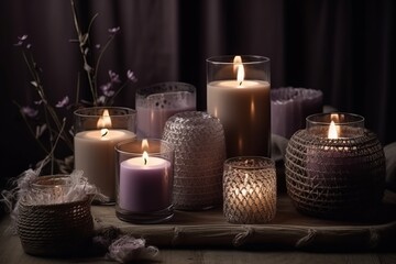 Fototapeta na wymiar Relax and Rejuvenate with Soothing Candles in a Dark and White Spa Setting. Generative AI