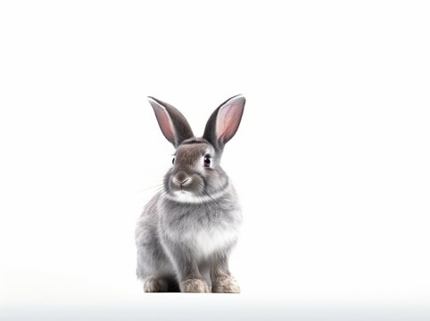 Cute Gray and White Rabbit Isolated on a White Background - Perfect for Stock Photos! Generative AI