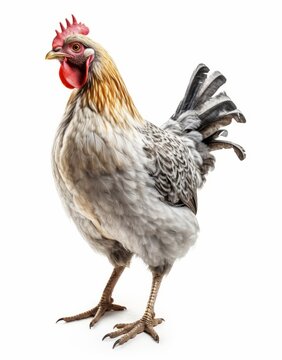 Isolated Grey Chicken Standing in Front of White Background Generative AI