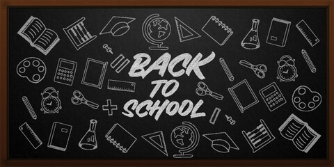 Fototapeta na wymiar Blackboard Chalk Back To School Hand Drawn Vector Abstract Background