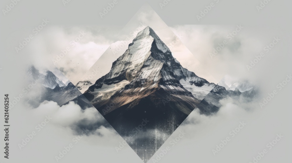 Poster a picture of a mountain in the clouds. generative ai image.