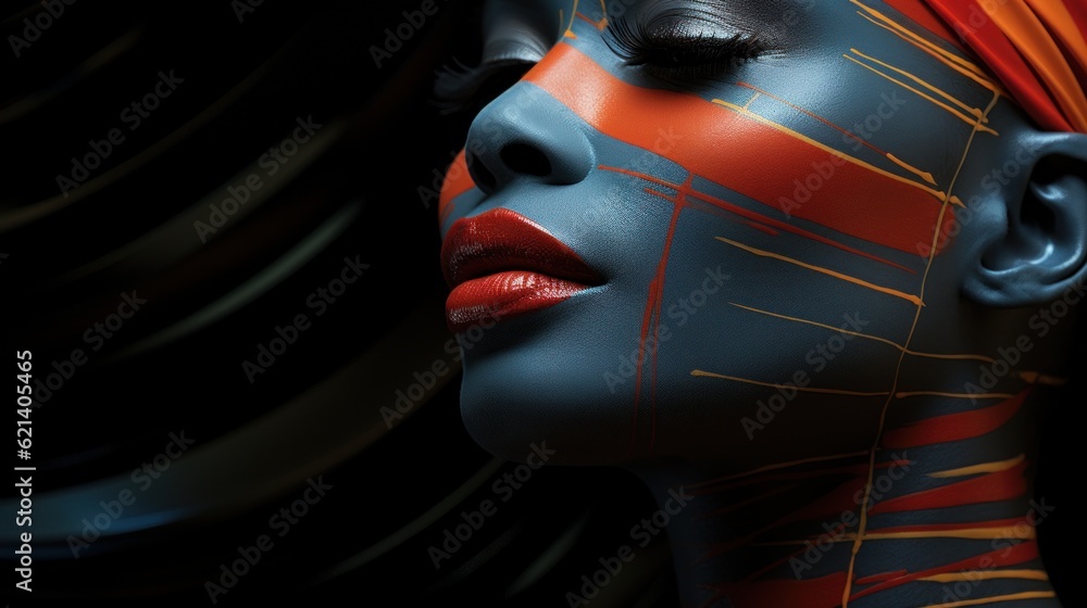 Poster a close up of a person with a painted face. generative ai image.