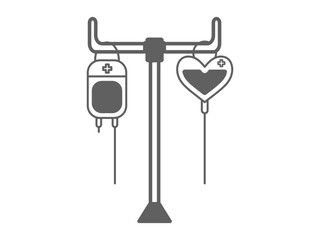 black white anemia icon, blood bag infusion icon