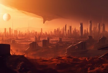 A Captivating Cityscape of a Desert Oasis at Sunset Generative AI