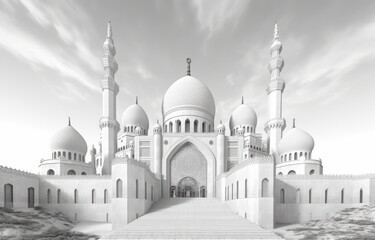 Fototapeta na wymiar The Majestic White Mosque: A Stunning White Stone Structure. Generative AI