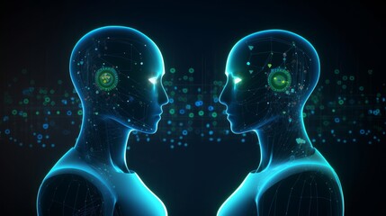 Two Chatbots with Faces Speak Out: Unlock the Power of AI with Blue and Green Speech Bubbles Generative AI