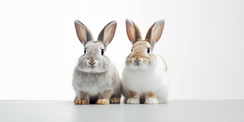 Obraz premium Two Rabbits Standing on White Background - Perfect for Stock Photo or Vector Needs! Generative AI
