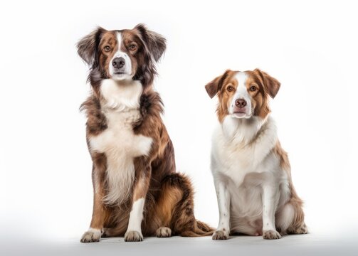Two Adorable Dogs Sitting in Front of White Background Generative AI