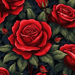 red rose cartoon detailed wallpaper pattern