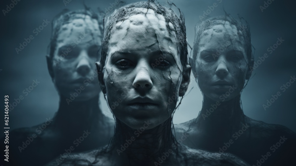 Poster a group of people covered in frost standing next to each other. generative ai image.