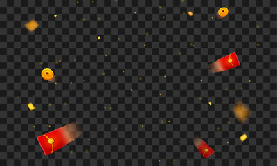 Vector chinese new year lucky money and realistic confetti background illustration