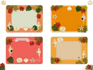 夏のフレーム素材【ヤシ・モンステラ・ハイビスカス】メッセージ