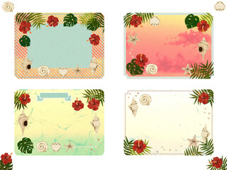 夏の海フレーム素材【貝・ハイビスカス】メッセージカード
