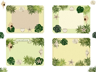 フレーム素材【貝殻・ヤシ・モンステラ】グリーンのメッセージカード