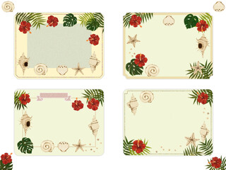 フレーム素材【貝・ヤシ・モンステラ・ハイビスカス】夏のメッセージ