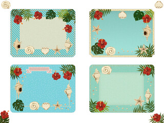 夏のフレーム素材【貝・ヤシ・ハイビスカス】メッセージカード