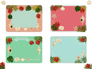 夏のフレーム素材【ヤシ・モンステラ・ハイビ】海のメッセージ