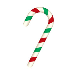 Vector candy cane with red and green stripes isolated on white realistic vector
