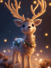 Obraz na płótnie Canvas Cute reindeer on snowy day, Generative AI Illustration.