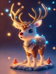 Cute reindeer on snowy day, Generative AI Illustration.