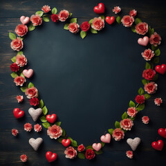 Fototapeta na wymiar valentines day heart shape of roses and heart frame wedding. generative ai