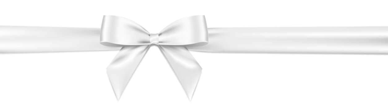Realistic White bow and shiny satin ribbon vector isolated on white background.