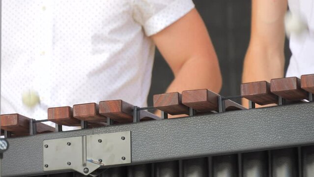 Man playing xylophone close up view