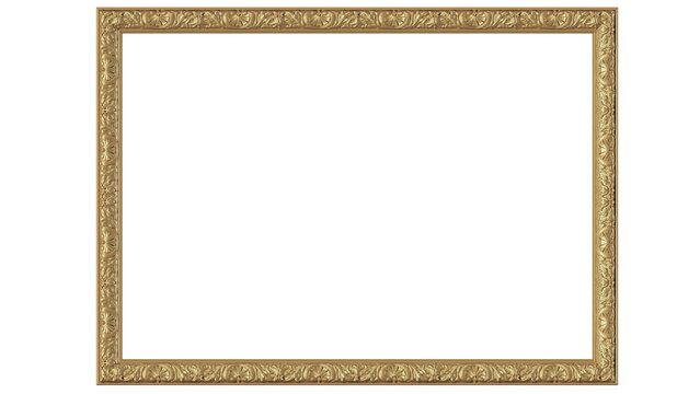 antique gold frame, classic picture or painting frame isolated clear background