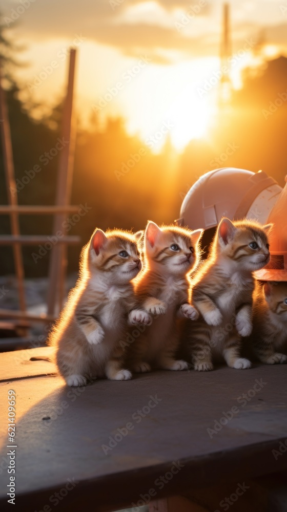 Aufkleber a group of kittens sitting on top of a table. generative ai image.