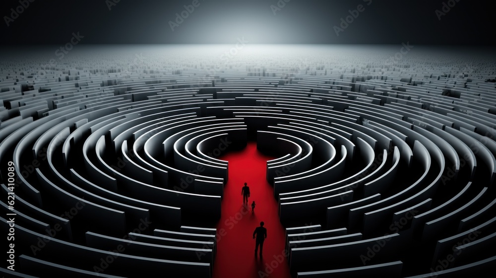 Sticker A person standing in a maze with a red carpet. Generative AI image.