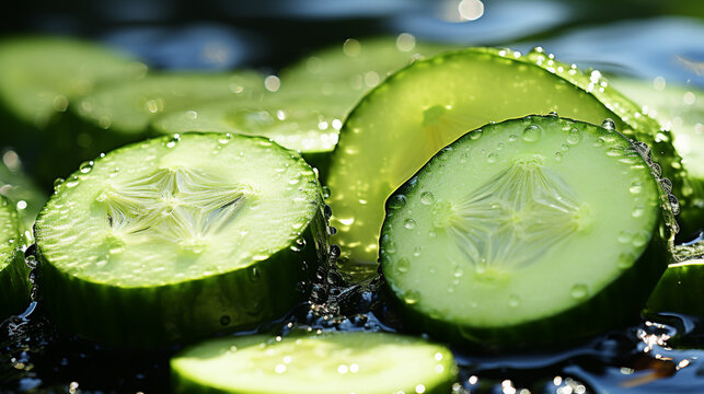 cucumber on water  HD 8K wallpaper Stock Photographic Image