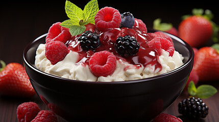 cream with berries  HD 8K wallpaper Stock Photographic Image
