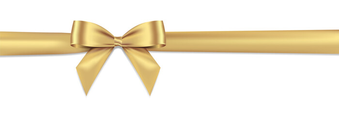 Realistic Gold bow shiny satin and ribbon horizontal line with shadow for decorate your wedding card,website or gift card,vector EPS10 isolated on white background.