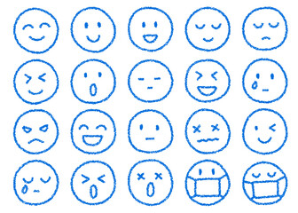 クレヨン素材 手描きの顔文字アイコン