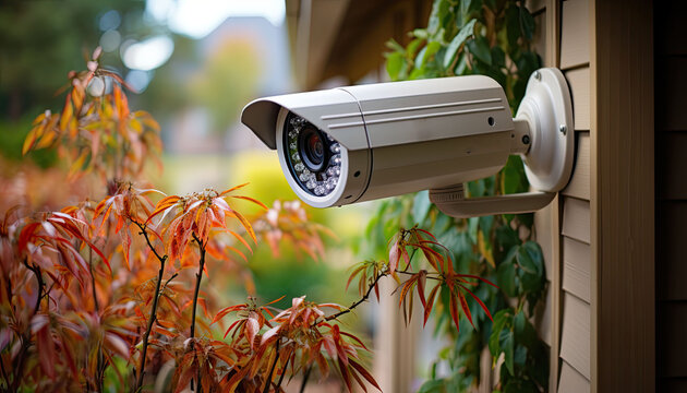  photography capture the essence of home security and surveillance through the lens of security camera on the wall of a home