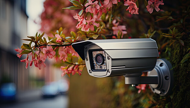  photography capture the essence of home security and surveillance through the lens of security camera on the wall of a home