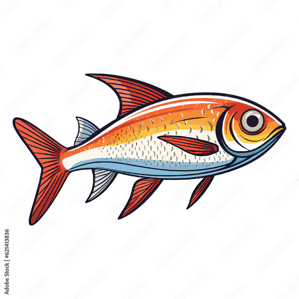 Wall mural Captivating Colors: 2D Illustration of the Stunning Fish Flame Tetra