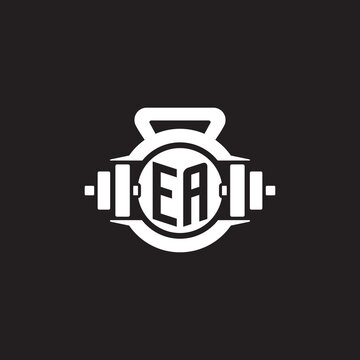 Initial EA logo design ideas with simple dumbbell and kettlebell icon