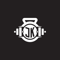 Initial JK logo design ideas with simple dumbbell and kettlebell icon